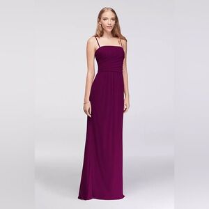 DAVID'S BRIDAL Draped Long Mesh Dress with Spaghetti Straps Size 10 NWT